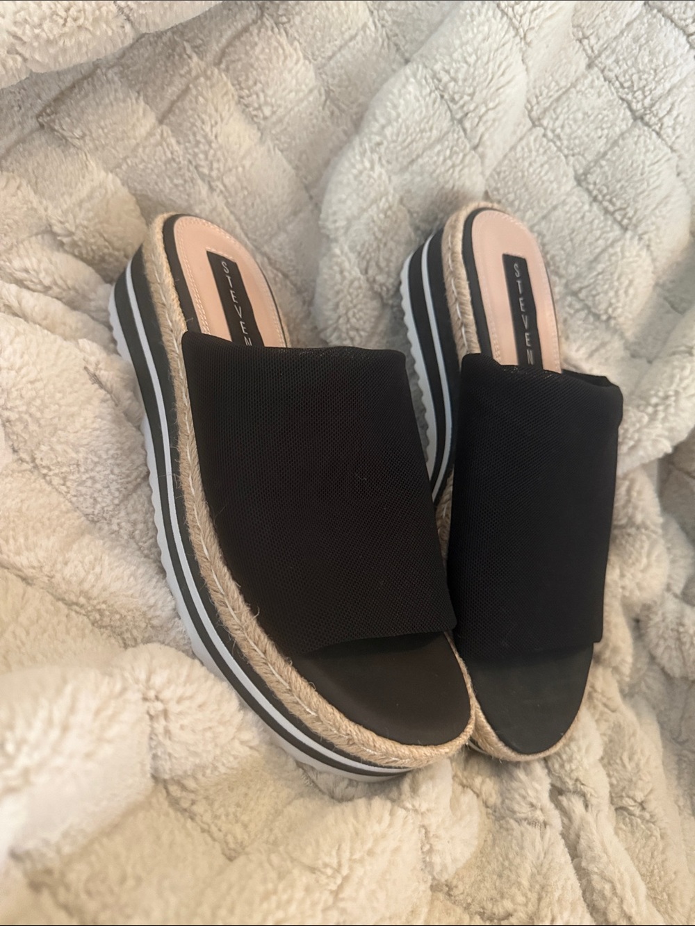 Steve Madden Black Platform Espadrille Slide Sandals